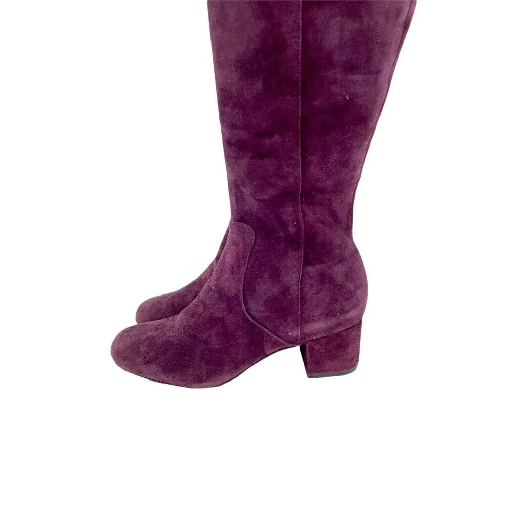 Sam Edelman Boots Elina Suede Leather Over Knee Boots Burgundy Sz 6 New